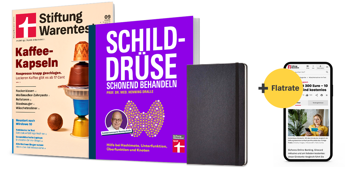 Abbildung: Stiftung Warentest Kombi-Abo inkl. Buch "Schilddrüse schonend behandeln"