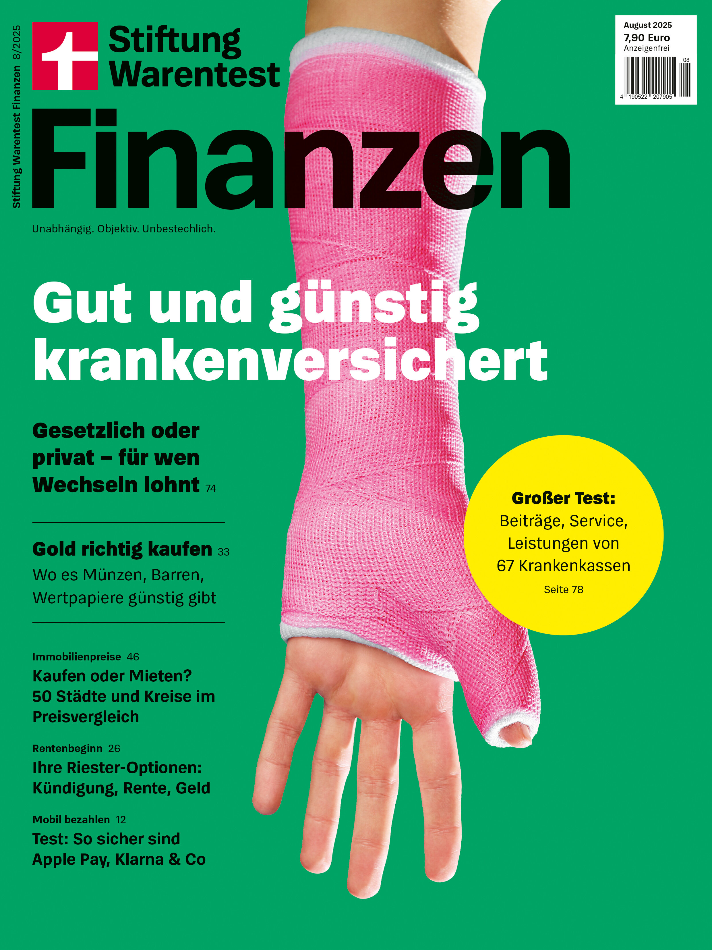 Stiftung Warentest Finanzen 08/2025: Gut und günstig kranken­versichert