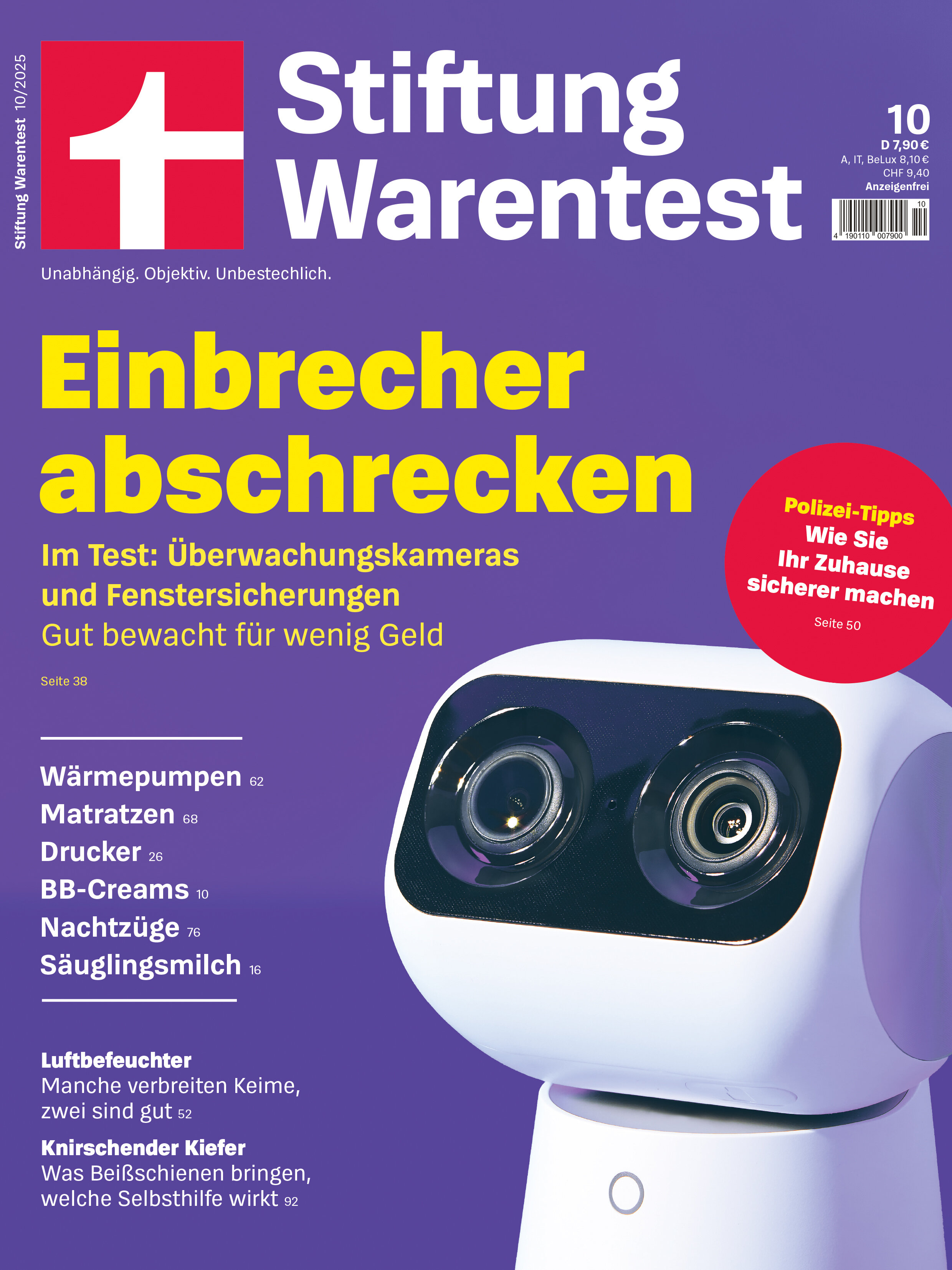 Stiftung Warentest 10/2025: Einbrecher abschre­cken: Über­wachungs­kameras & Fens­tersicherungen im Test