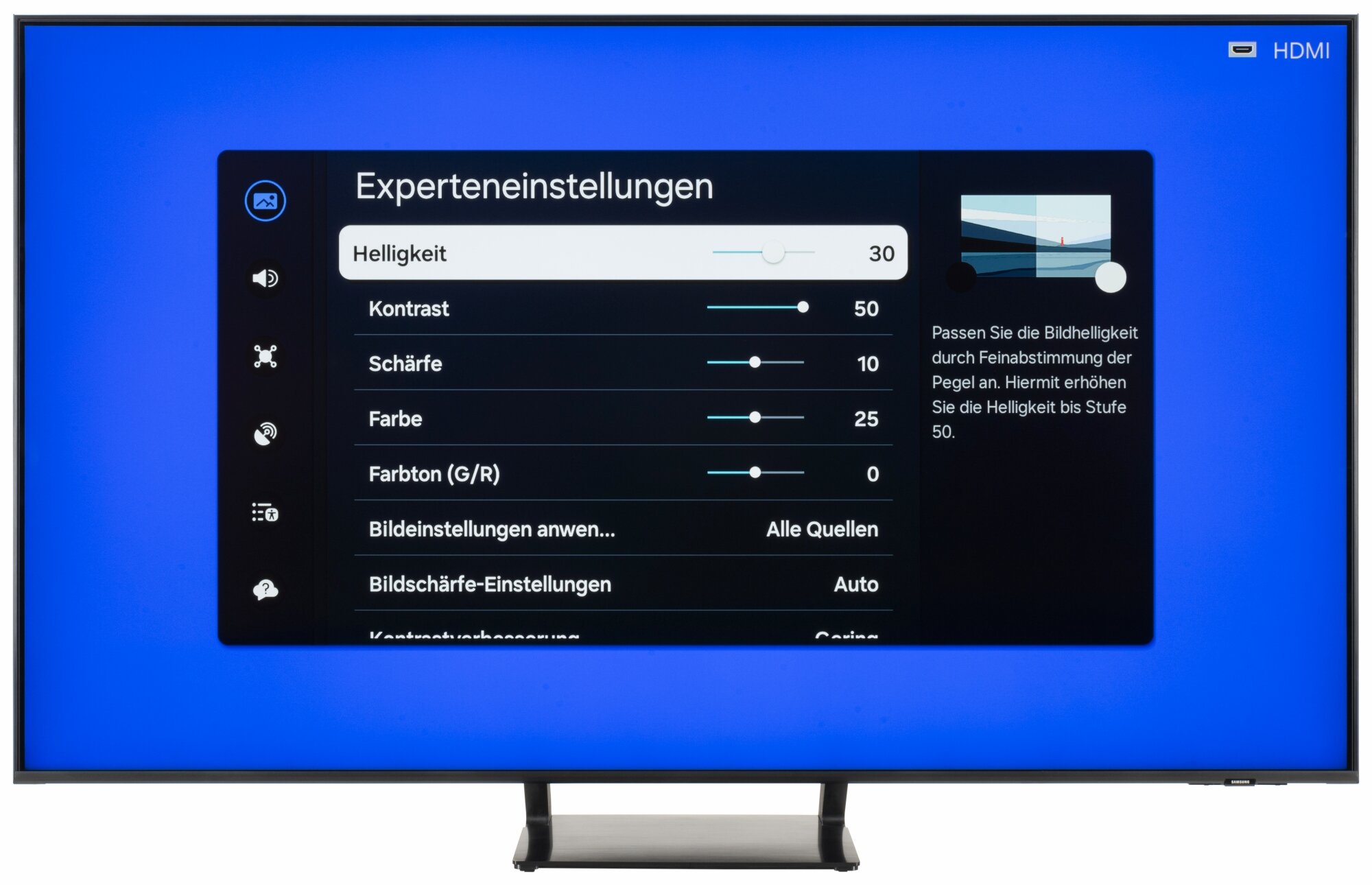 Samsung GQ55Q70DAT Bildschirmmenü