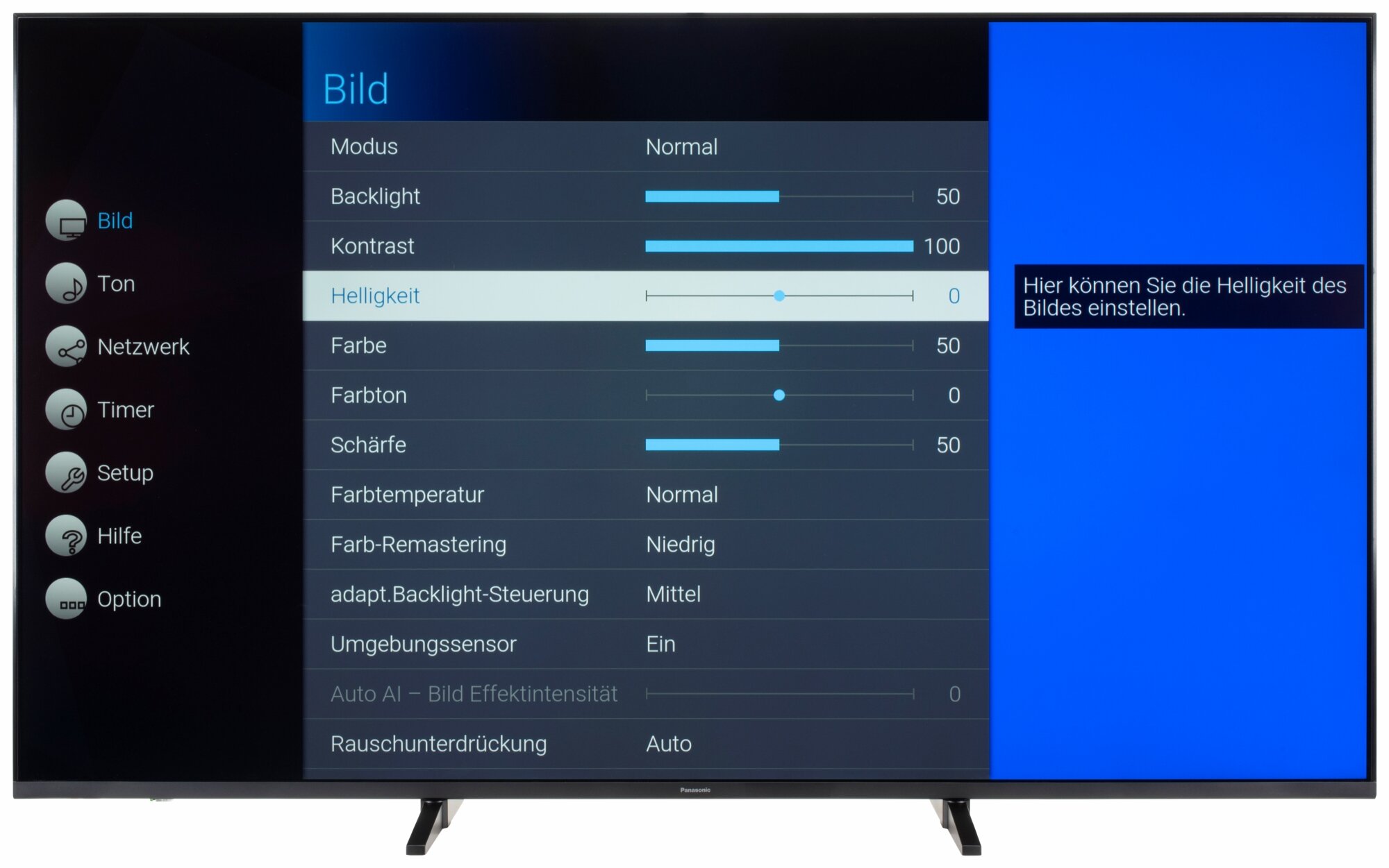 Panasonic TX-65JXW944 Bildschirmmenü