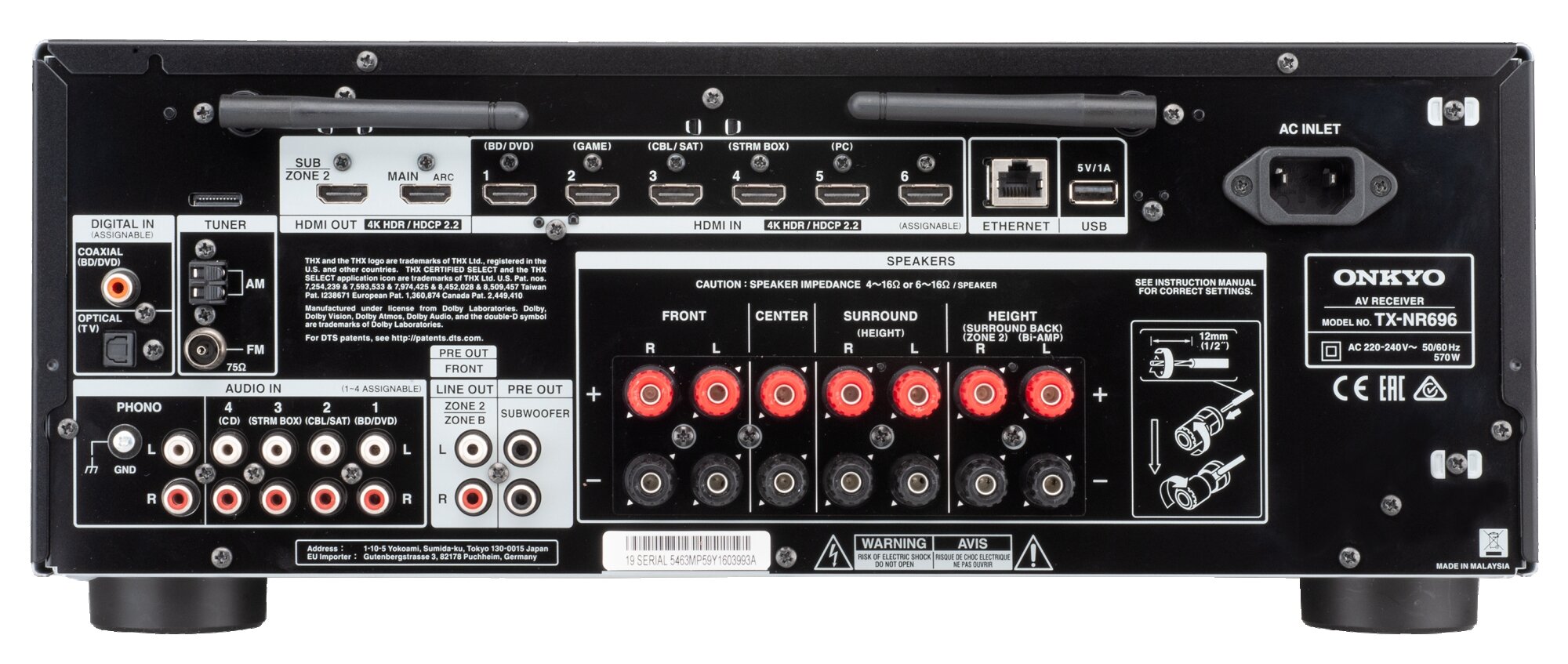 Onkyo TX-NR696 Anschlüsse