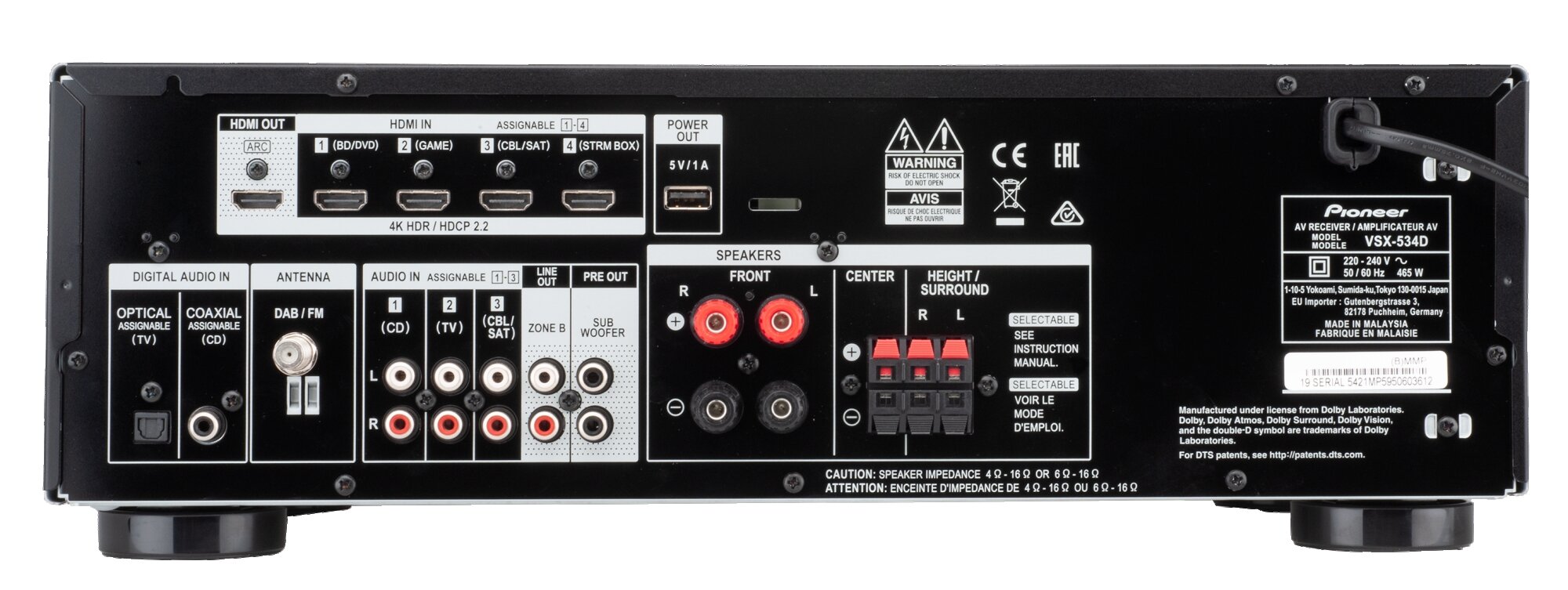 Pioneer VSX-534D Anschlüsse