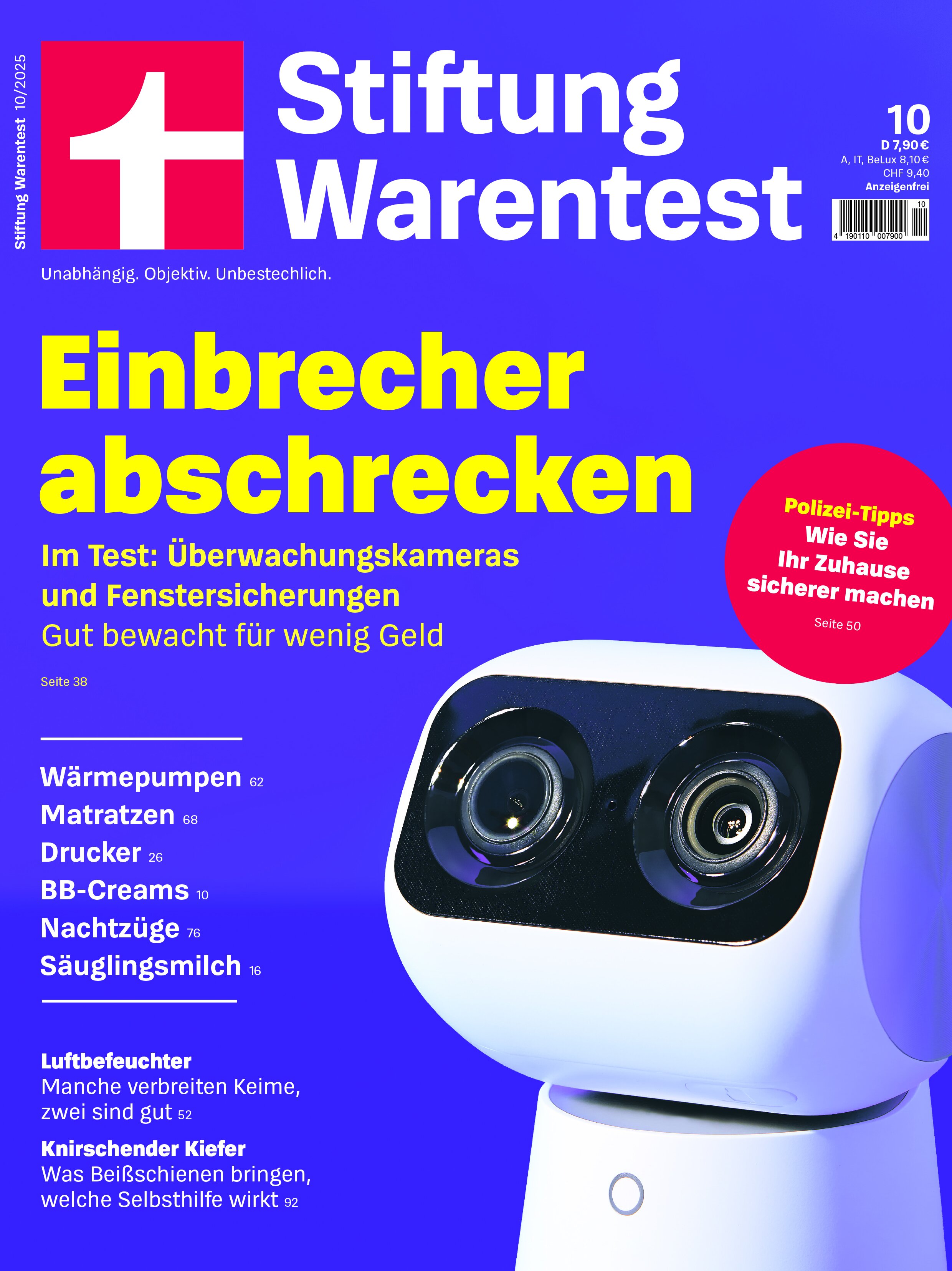 Stiftung Warentest 10/2025: Einbrecher abschre­cken: Über­wachungs­kameras & Fens­tersicherungen im Test